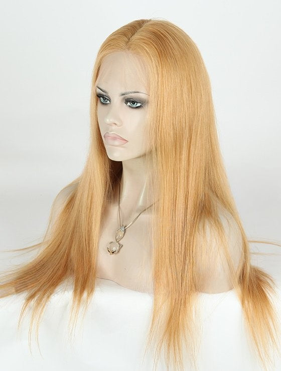 Custom Full Lace Brazilian Light Strawberry Blonde Straight Human Hair Double Drawn Wig