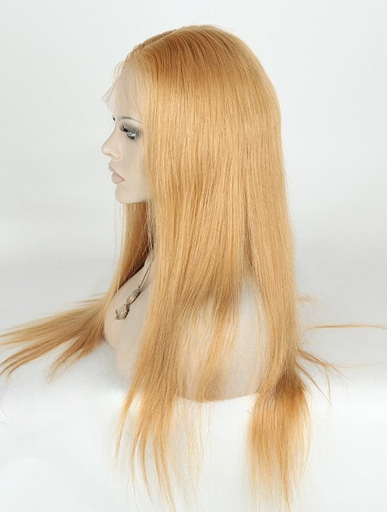 Custom Full Lace Brazilian Light Strawberry Blonde Straight Human Hair Double Drawn Wig
