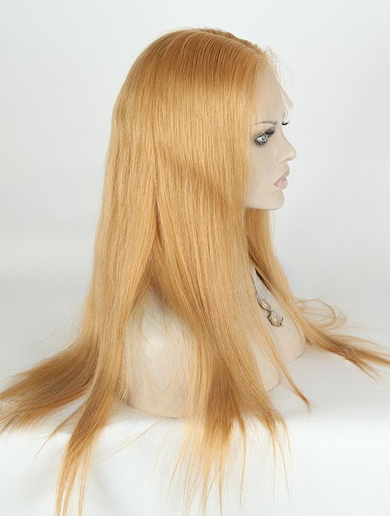 Custom Full Lace Brazilian Light Strawberry Blonde Straight Human Hair Double Drawn Wig