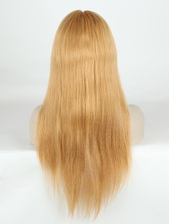 Custom Full Lace Brazilian Light Strawberry Blonde Straight Human Hair Double Drawn Wig