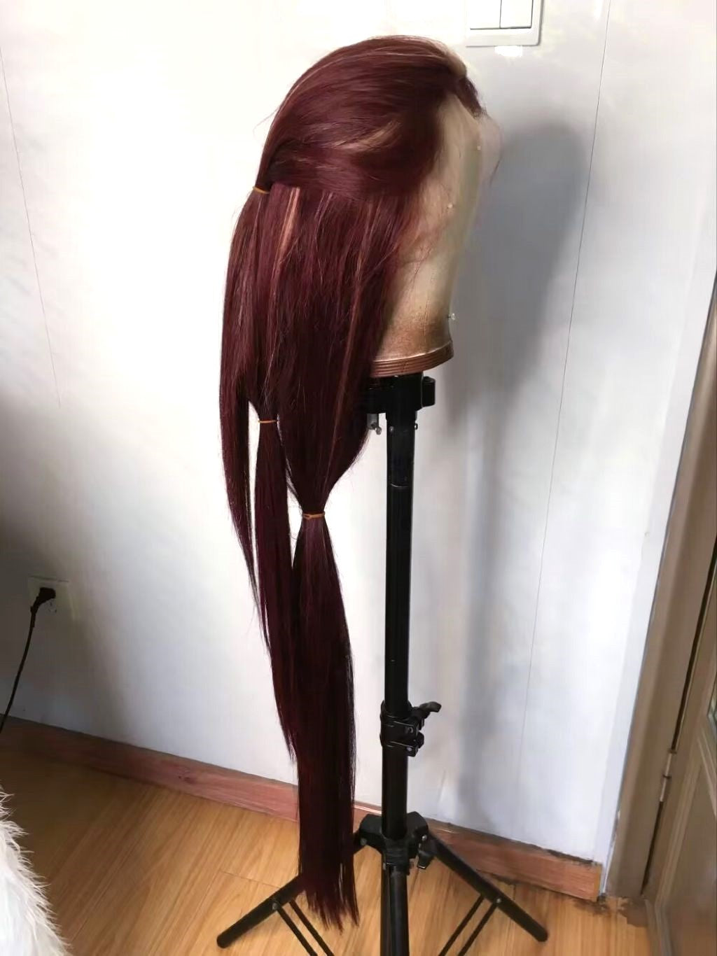 Custom Full Lace European Wine with HL Straight Layered Human Hair Silk Top Wig