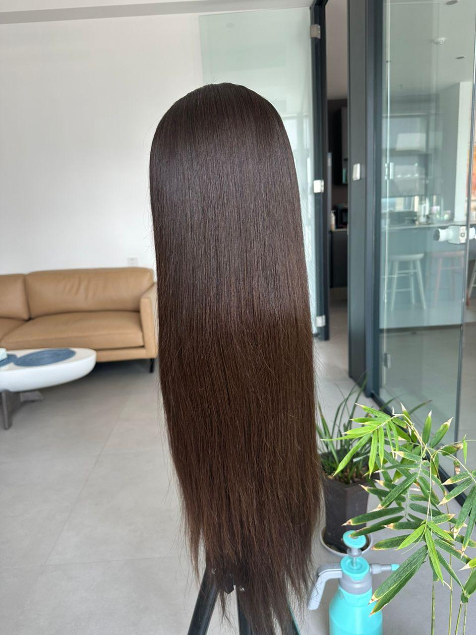 Custom Glueless Mongolian Natural Brown Loose Wave Human Hair Wig 24 inches