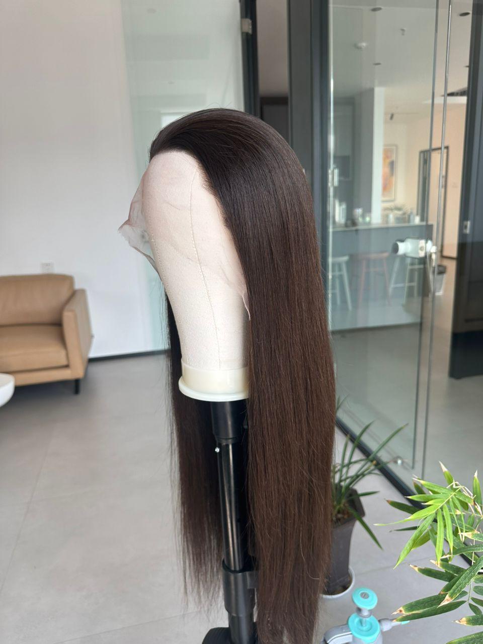 Custom Glueless Mongolian Natural Brown Loose Wave Human Hair Wig 24 inches