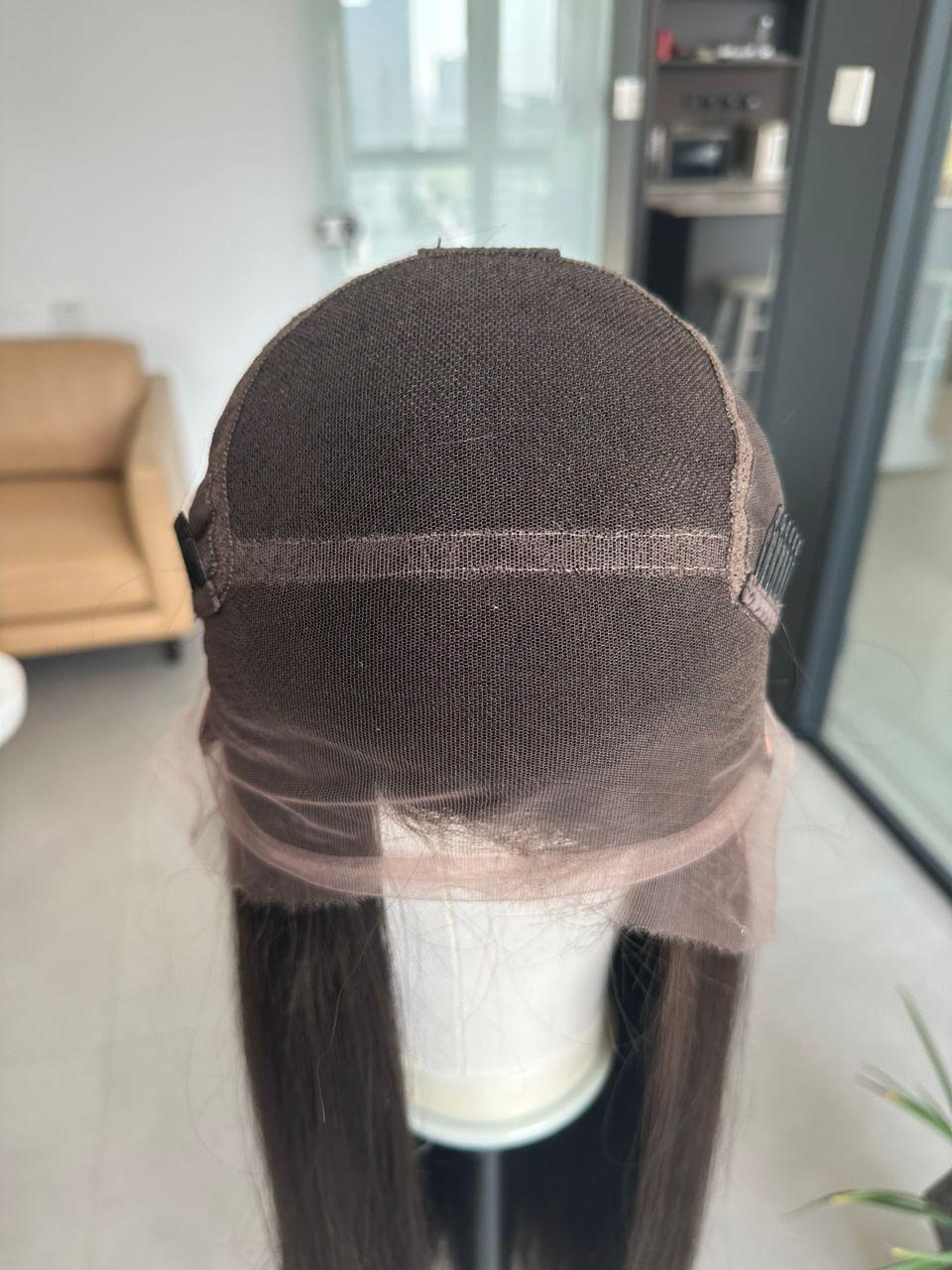 Custom Glueless Mongolian Natural Brown Loose Wave Human Hair Wig 24 inches