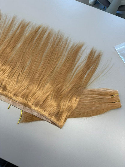 Custom European Medium Ash Blonde Invisible Skin Wefts Human Hair Extensions with PU