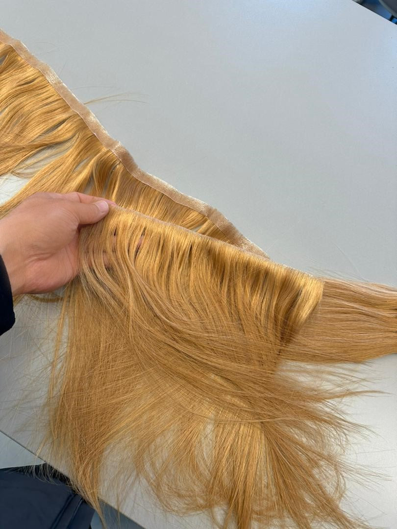 Custom European Medium Ash Blonde Invisible Skin Wefts Human Hair Extensions with PU