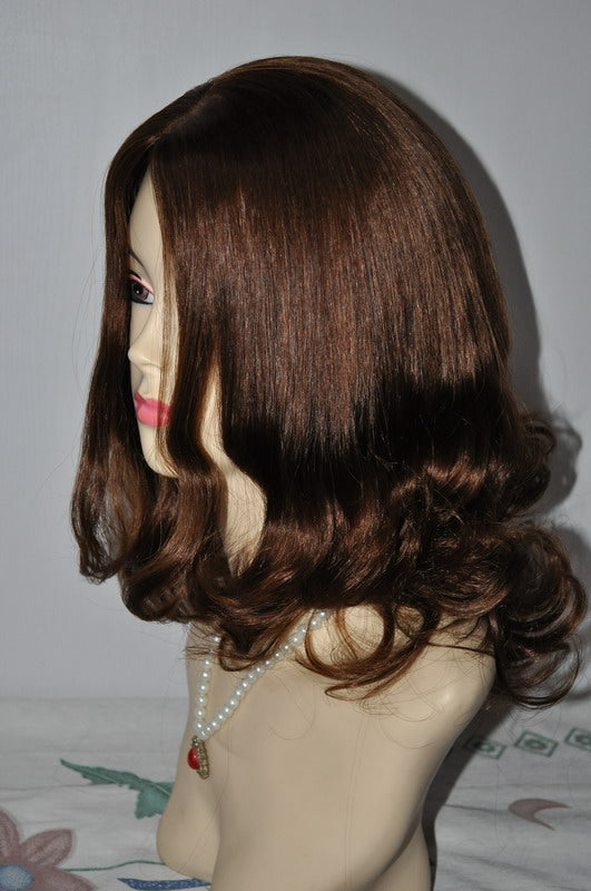 Stock Silk Top Chinese Custom Color Straight with Big Curl at Tip Human Hair Jewish Wig