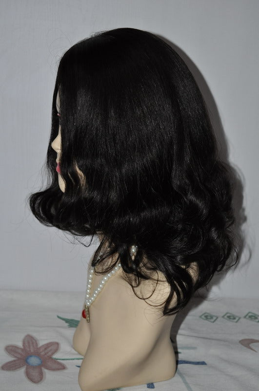 Stock Chinese Brown Straight with Big Curl at Tip Human Hair Jewish Wig 12" Silk Top 130% Density