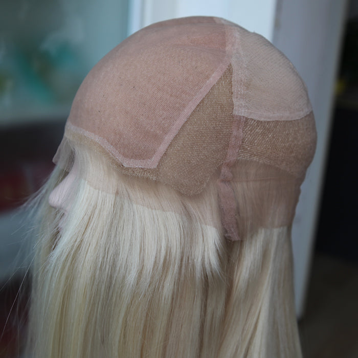 Custom Full Lace European Platinum Blonde Straight Human Hair Silk Top Wigs