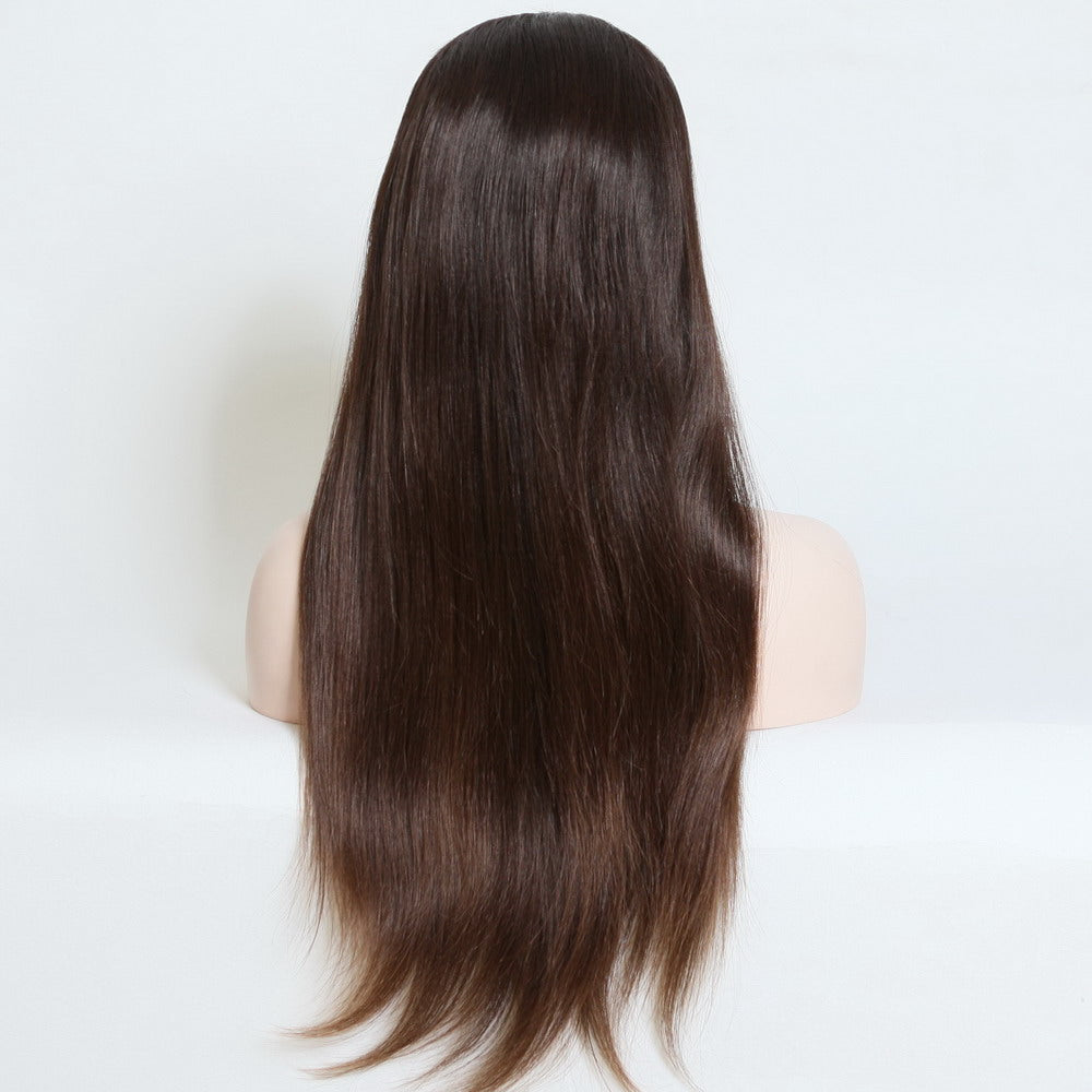 Estoque cheio de renda sem cola brasileiro cor natural peruca de cabelo humano liso natural 28" 180% densidade