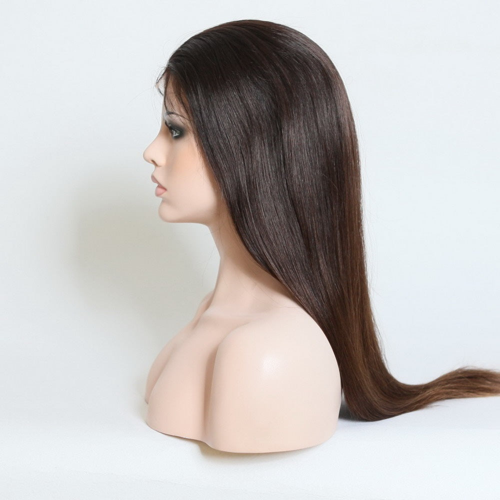 Stock Glueless HD Lace Mongolian Natural Brown Body Wave Human Hair Wig 24 inches