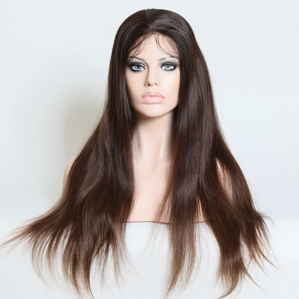 Stock Full Lace Glueless Color natural brasileño Peluca de cabello humano recto natural 28 "180% de densidad