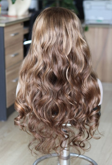 Custom Full Lace European Brown Ombre with HL Wavy Human Hair Silk Top Wig