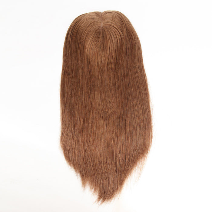 Stock European Medium Golden Brown Straight Double Drawn Human Hair Topper