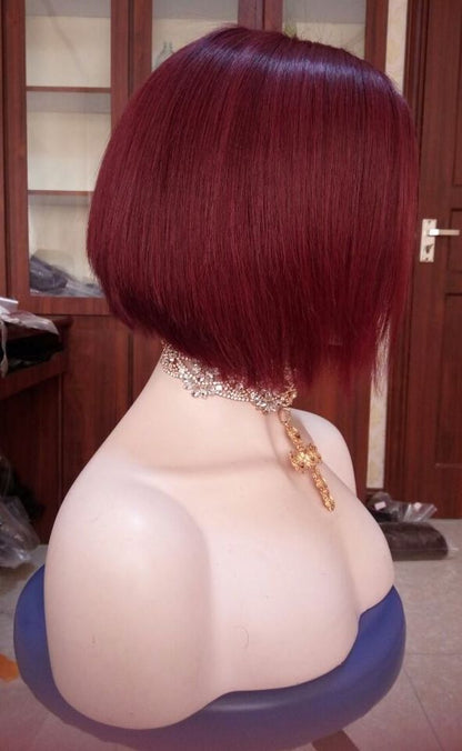 Custom Full Lace Glueless Brazilian Burgundy Straight Bob Human Hair Wig