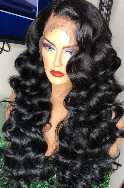 Custom Full Lace Brazilian Black Deep Body Wave Human Hair Wig