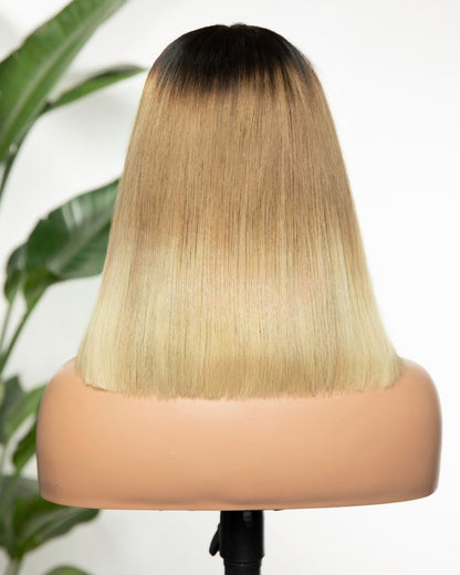 Lace Front Brazilian Blonde Ombre Straight Bob Human Hair Wigs