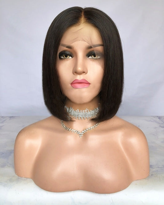 Lace Front Brazilian Natural Color Straight Bob Human Hair Wig