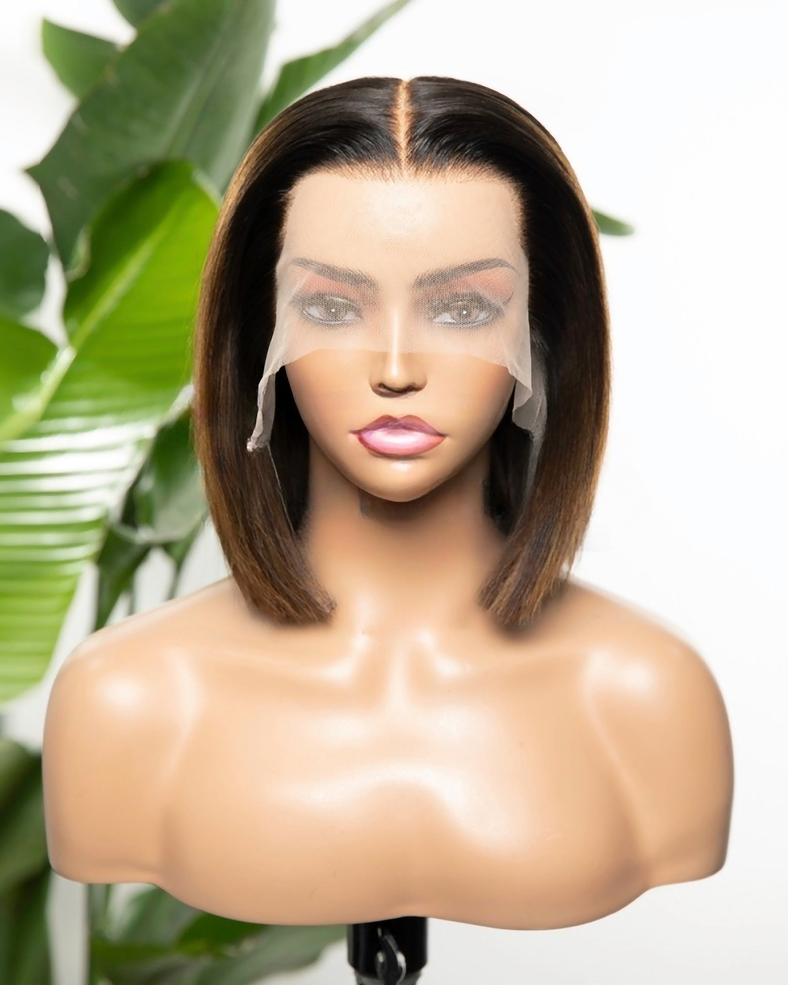 Lace Front Brazilian Natural Color Ombre with HL Straight Bob Human Hair Wig