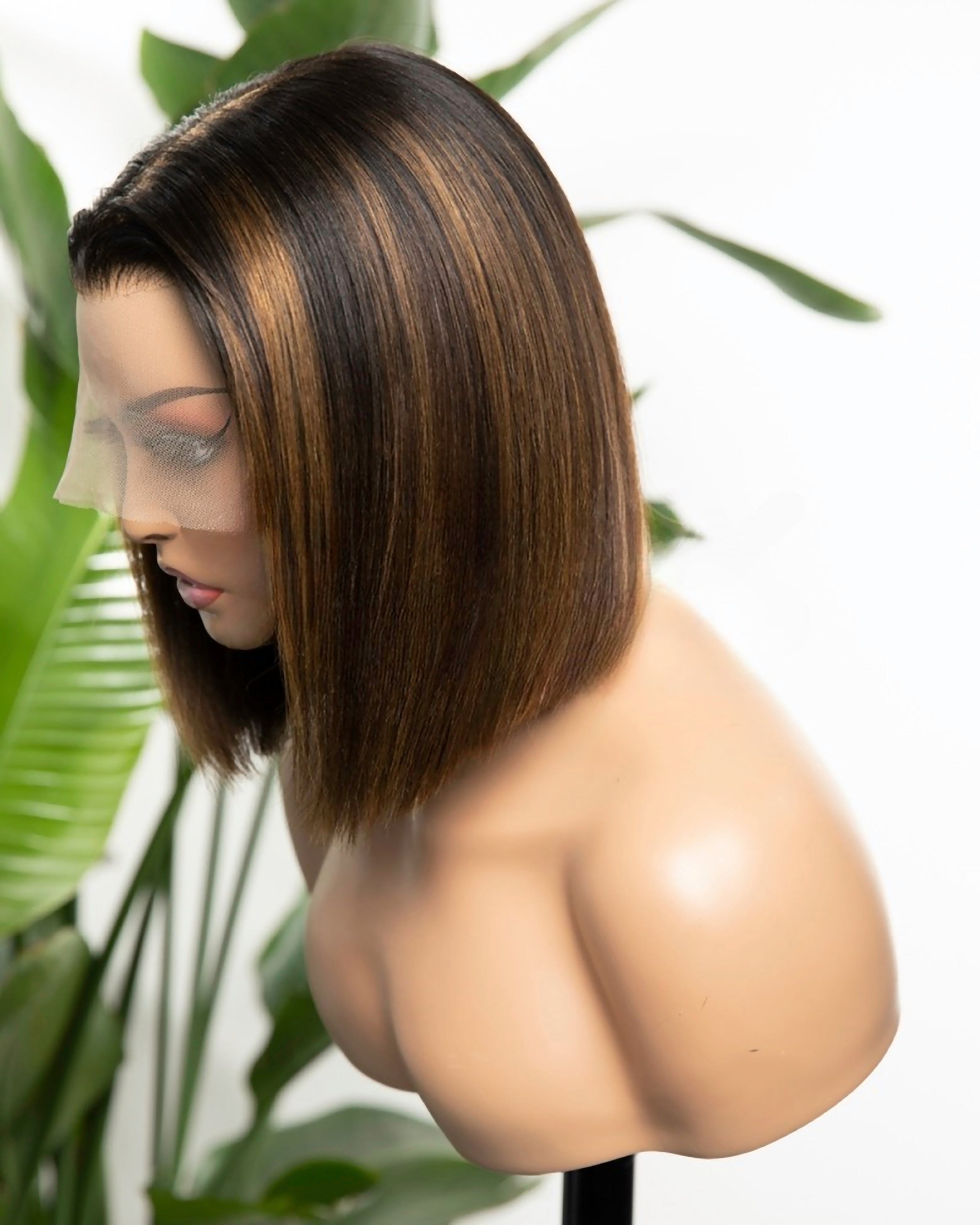 Lace Front Brazilian Natural Color Ombre with HL Straight Bob Human Hair Wig