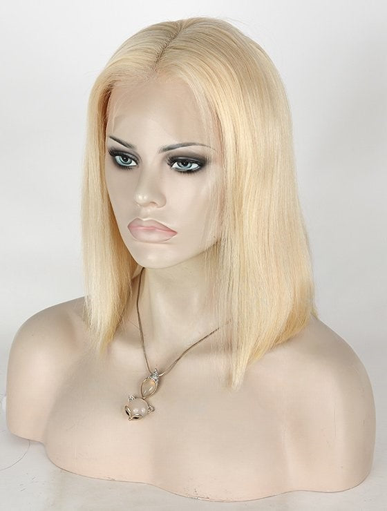 Stock Lace Front Indian Remy Blonde Straight Human Hair Wigs