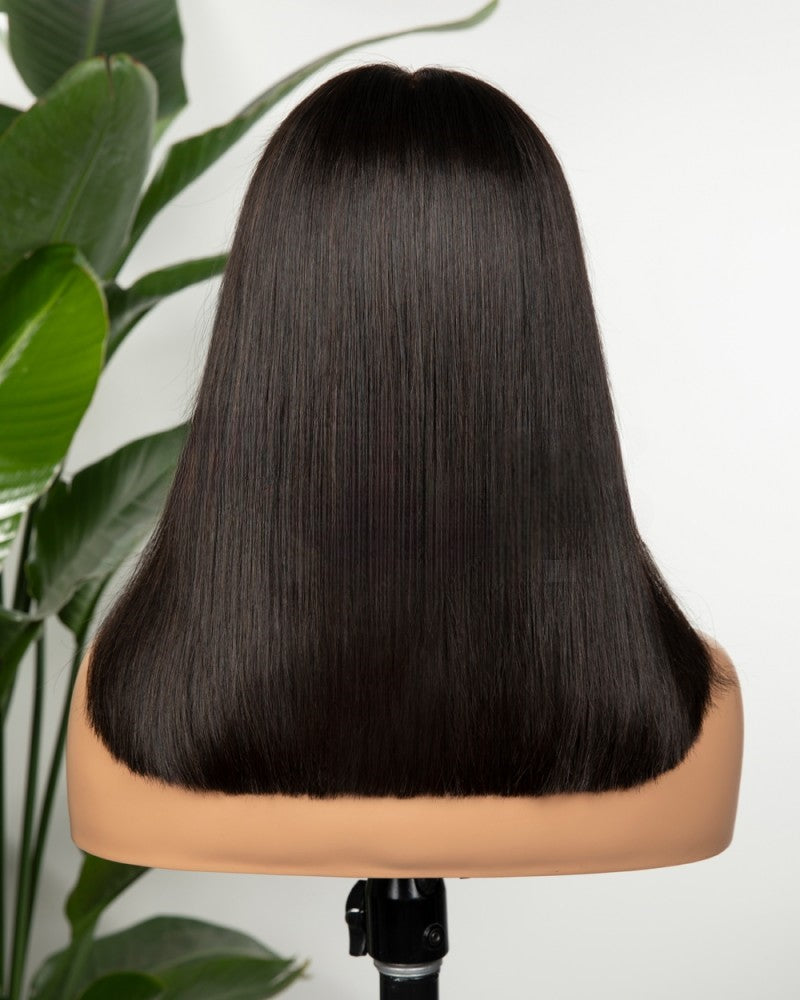 Lace Front Brazilian Natural Color Straight Human Hair Wig with Front Bang