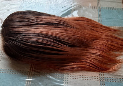 Volle Spitze Brasilianisches Braun/Auburn Ombré Glatt Echthaar Bob Perücke 10" mit künstlicher Kopfhaut 130% Dichte