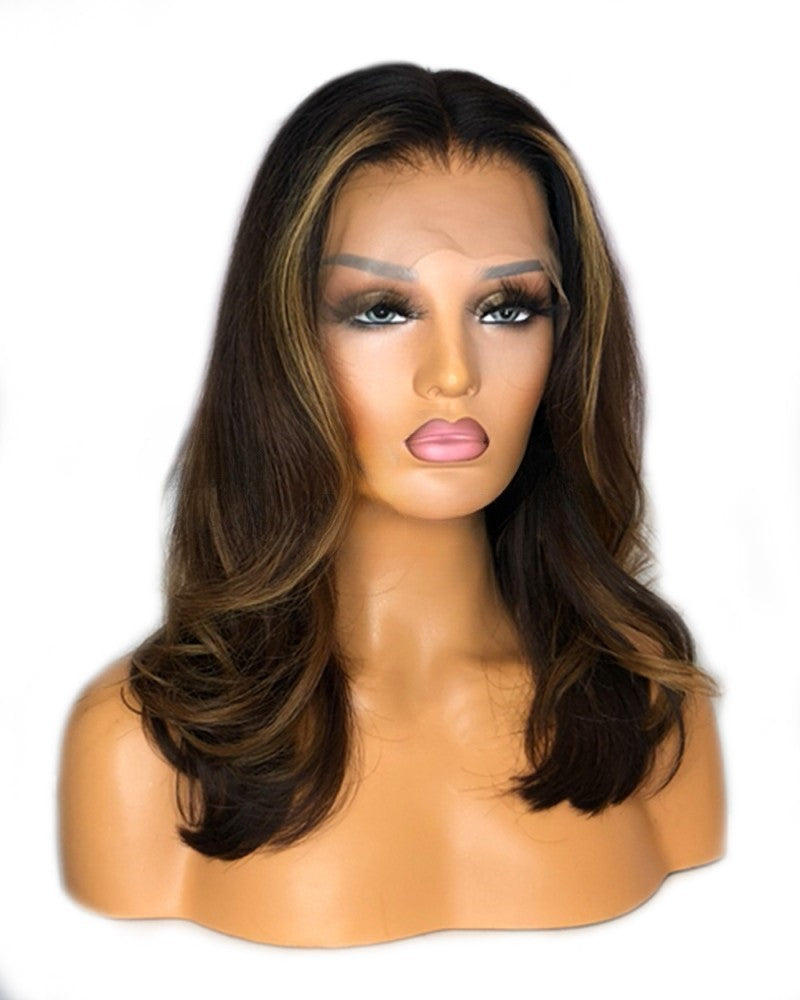 Lace Front Brazilian Natural Color with HL Wavy Human Hair Wig