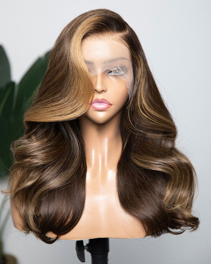 Lace Front Brazilian Brown with HL Wavy Human Hair Wig