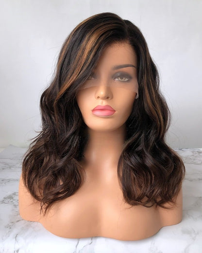 Lace Front Brazilian Dark Brown with HL Wavy Human Hair Wigs