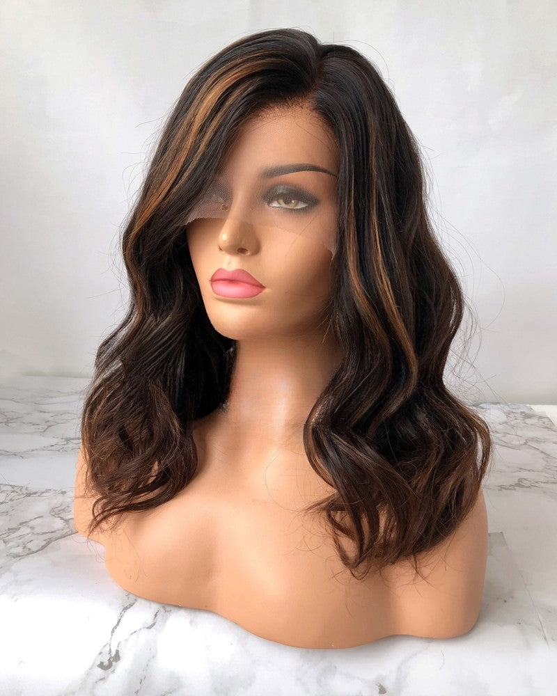 Lace Front Brazilian Dark Brown with HL Wavy Human Hair Wigs