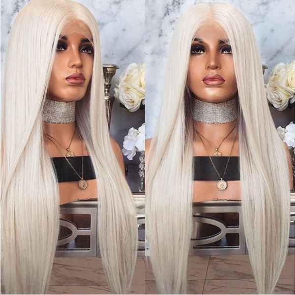 Custom Full Lace European Platinum Blonde Straight Human Hair Silk Top Wigs