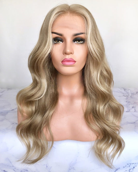 Lace Front Brazilian Blonde Mix Wavy Human Hair Wigs