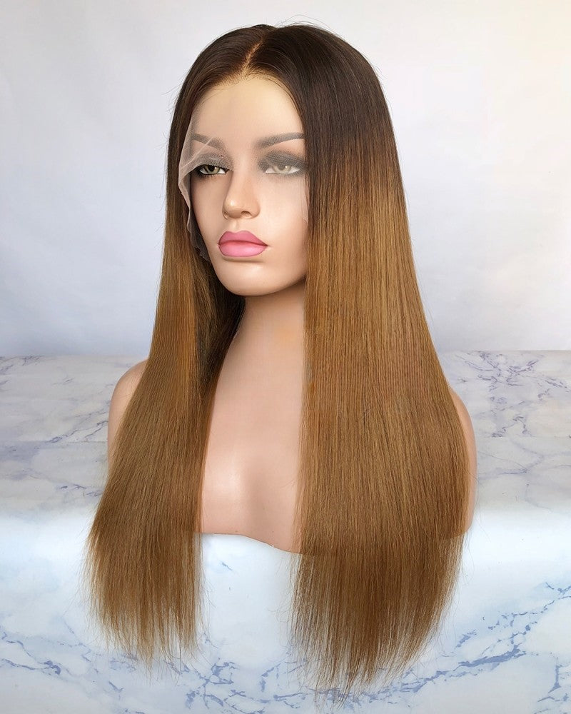 Lace Front Brazilian Brown Ombre Straight Human Hair Wig