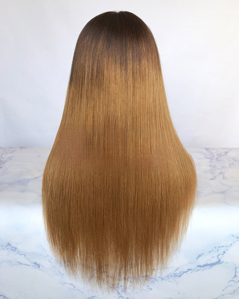 Lace Front Brazilian Brown Ombre Straight Human Hair Wig