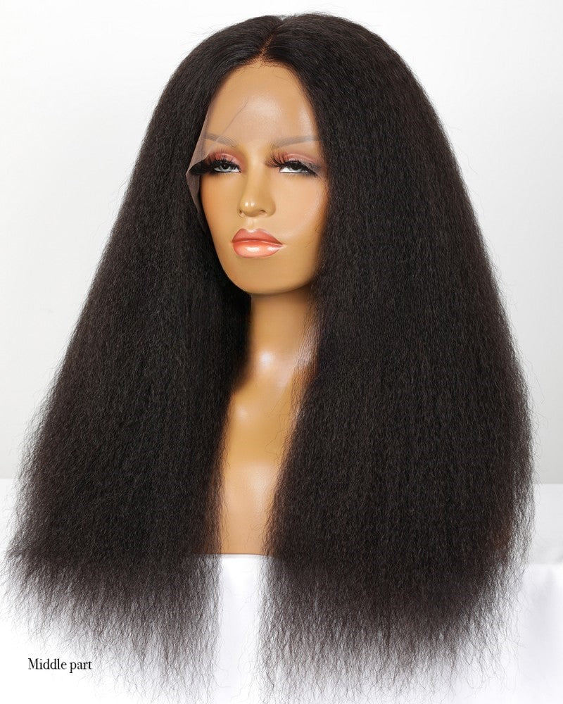 HD Lace Front Brazilian Natural Color Kinky Straight Human Hair Wig