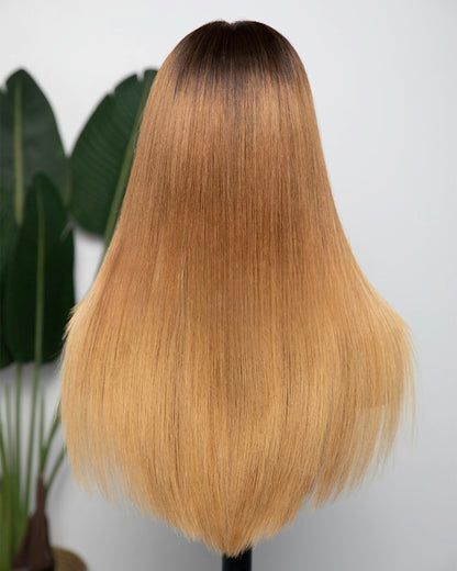 Lace Front Brazilian Brown Ombre, HL Straight Human Hair Wig