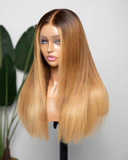 Lace Front Brazilian Brown Ombre, HL Straight Human Hair Wig