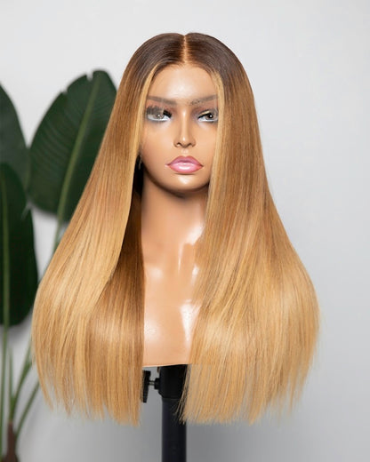 Lace Front Brazilian Brown Ombre, HL Straight Human Hair Wig