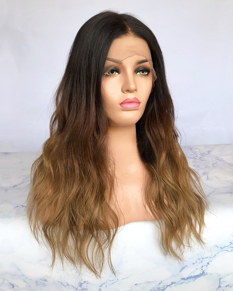 Lace Front Brazilian Natural Color Ombre Wavy Human Hair Wig