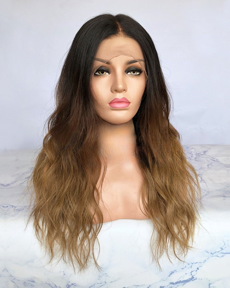 Lace Front Brazilian Natural Color Ombre Wavy Human Hair Wig