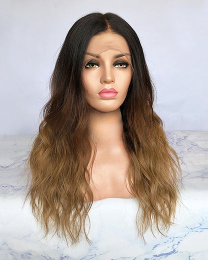 Lace Front Brazilian Natural Color Ombre Wavy Human Hair Wig