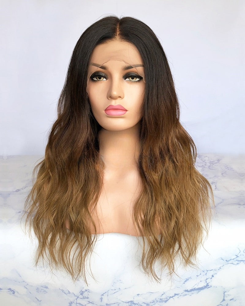 Lace Front Brazilian Natural Color Ombre Wavy Human Hair Wig