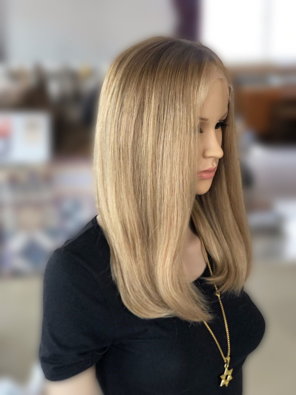 Stock Lace Front Brazilian Rooted Blonde Ombre Straight Slight Layer Silk top Jewish Wigs