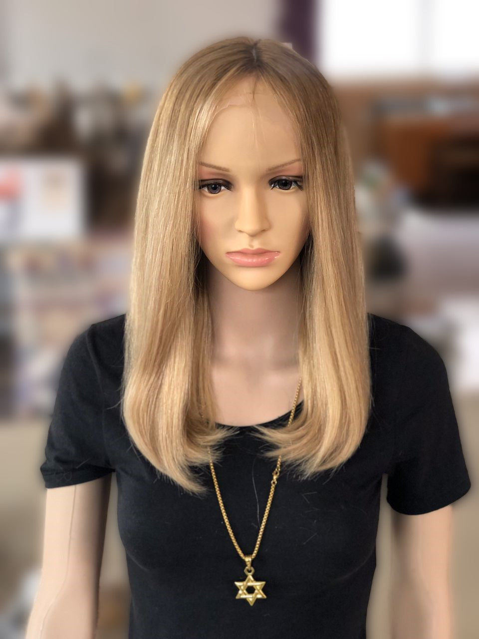 Stock Lace Front Brazilian Rooted Blonde Ombre Straight Slight Layer Silk top Jewish Wigs
