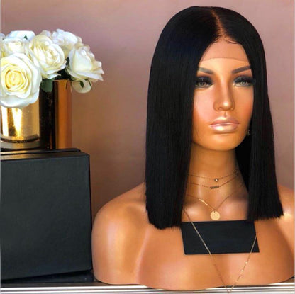 Lace Front Brazilian Natural Color Straight Blunt Cut Bob Fake Scalp Wig