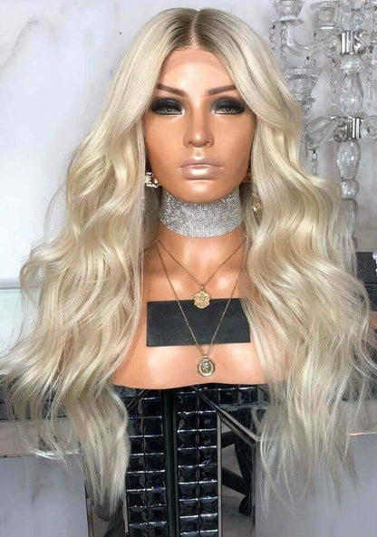 Custom Full Lace Glueless European Blonde Ombre Body Wave Human Hair Wig