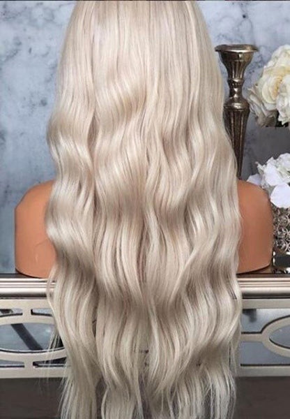 Custom Full Lace European Platinum Body Wave Double Drawn Human Hair Silk Top Wig