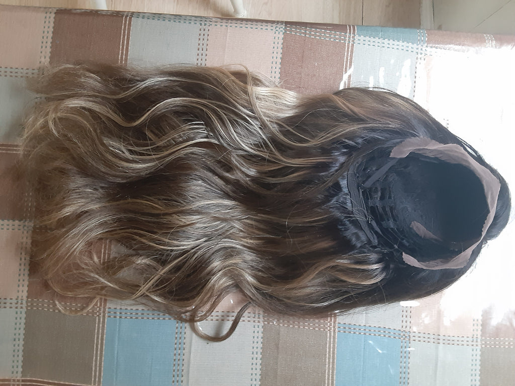 Stock Lace Front Ombre Synthetic Wig with Blonde Balayage Highlights