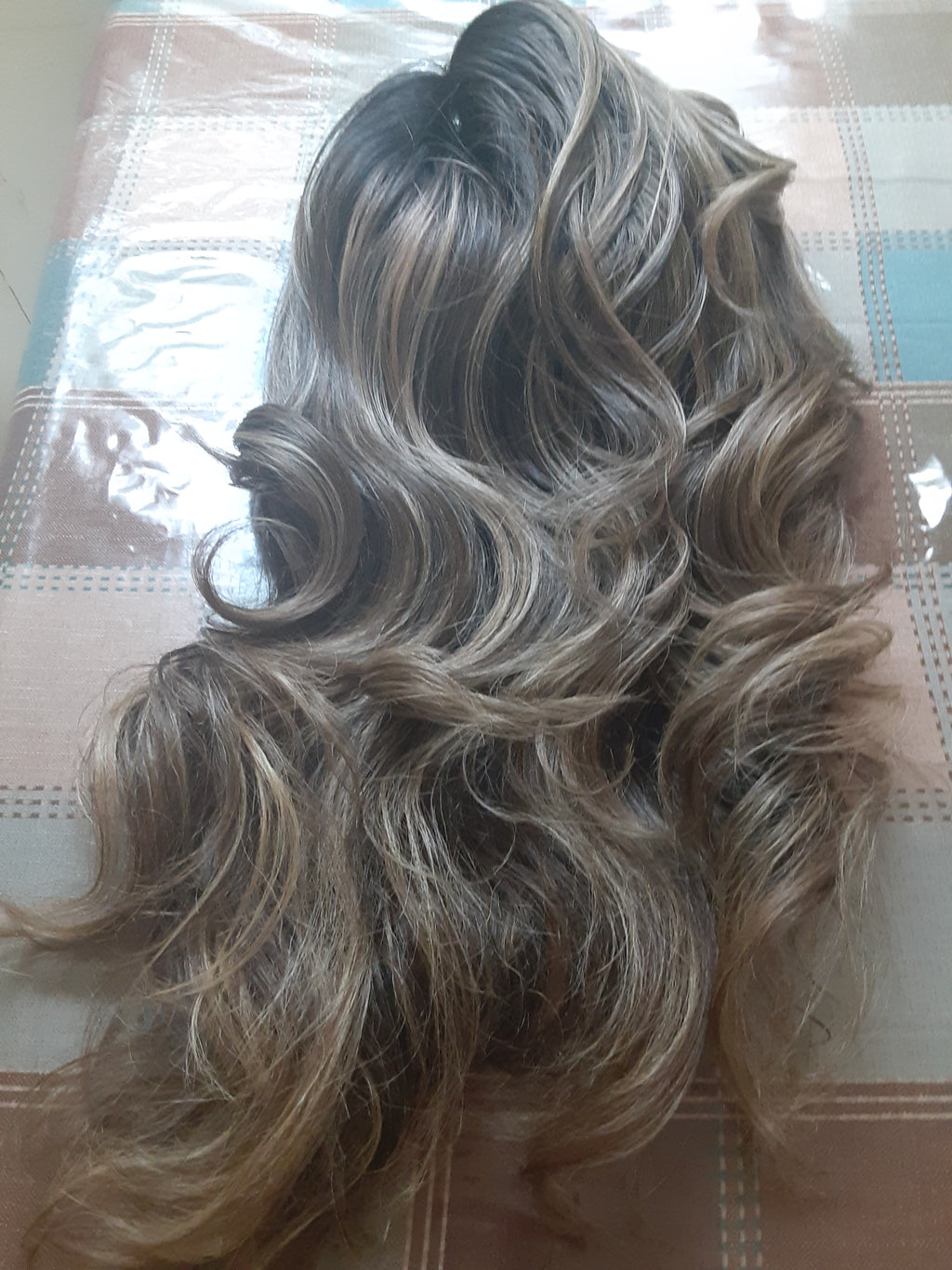 Stock Lace Front Ombre Synthetic Wig with Blonde Balayage Highlights